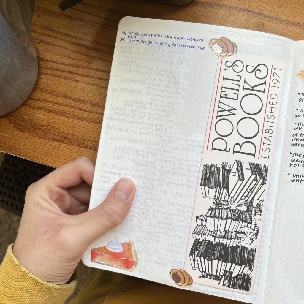 Powell's bookmark in notebook