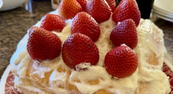 Baking a strawberry shortcake!