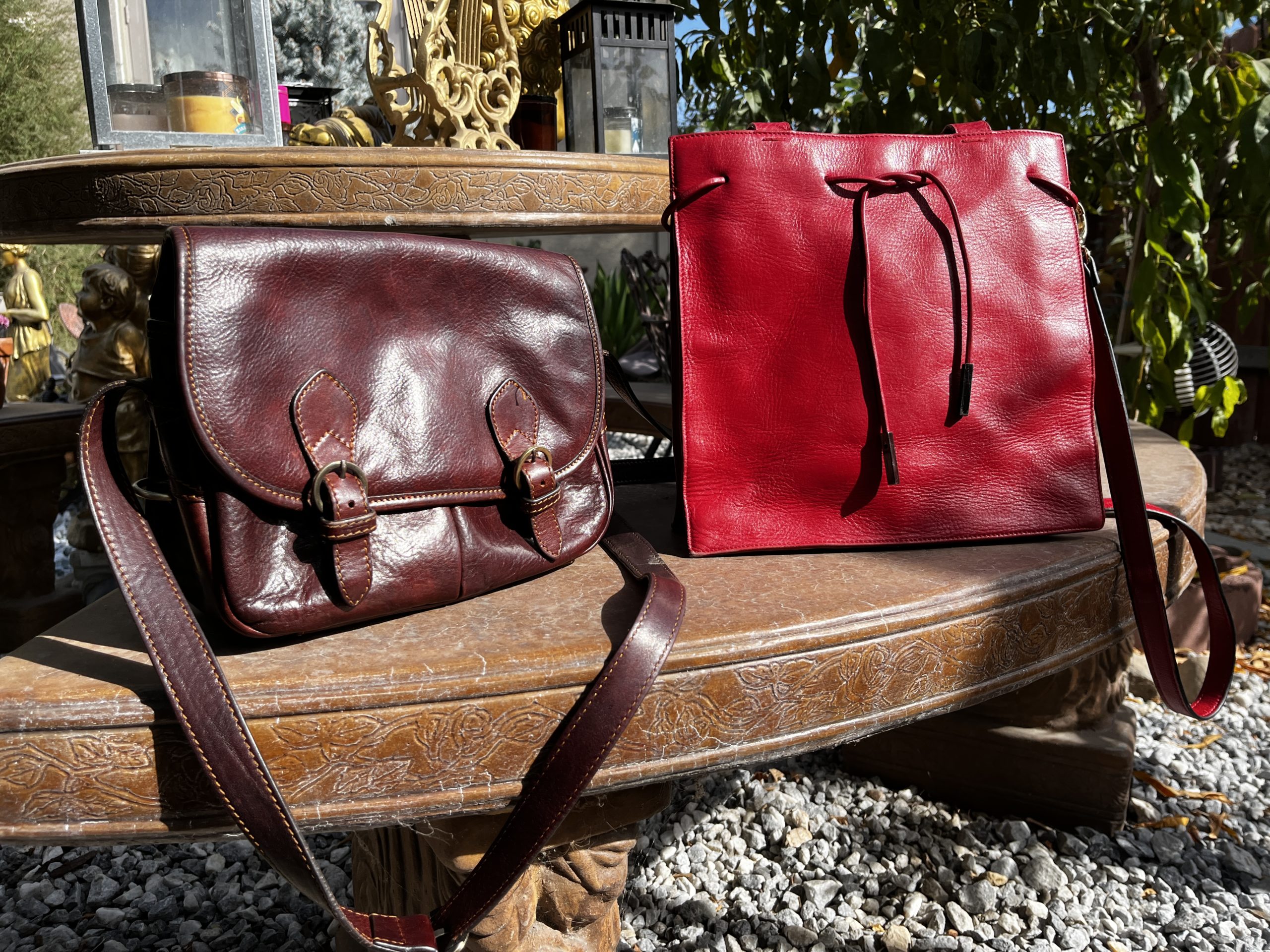 Cognac and red purse