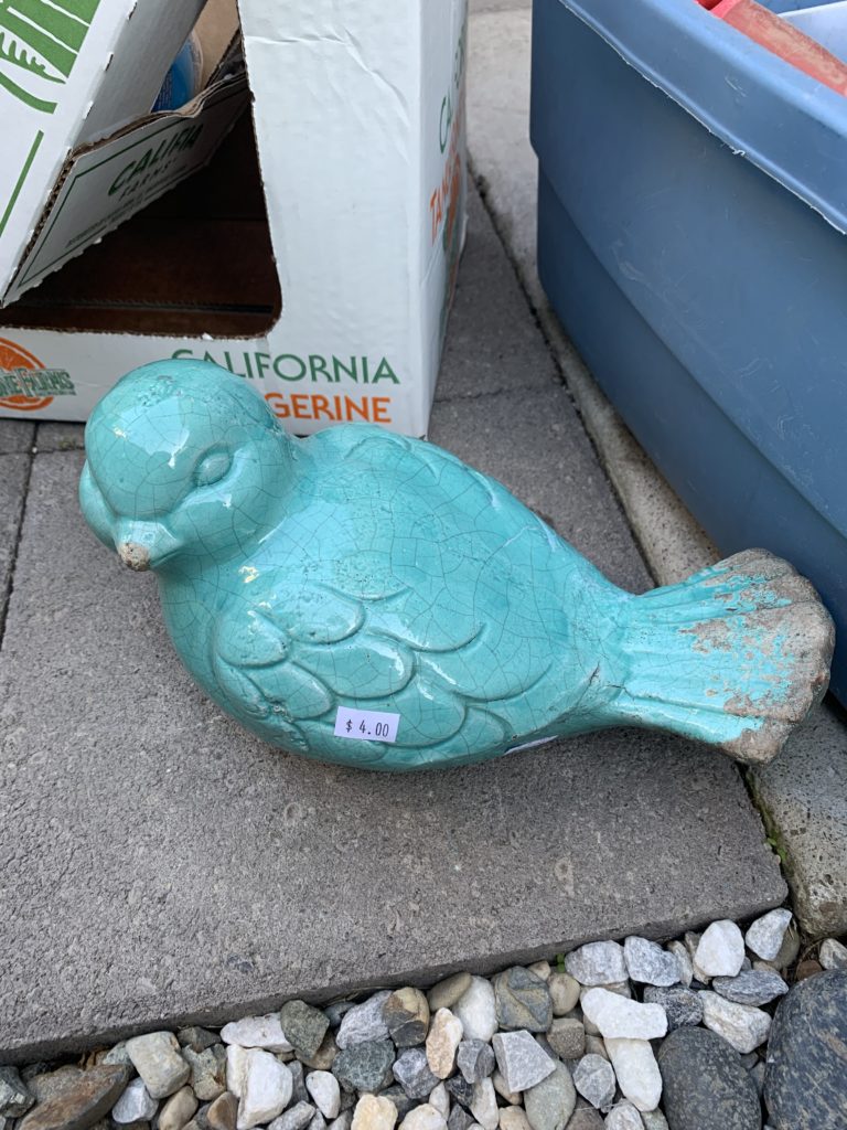 Concrete teal bird garden decor