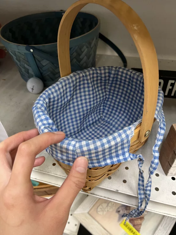 Basket with gingham fabric cover