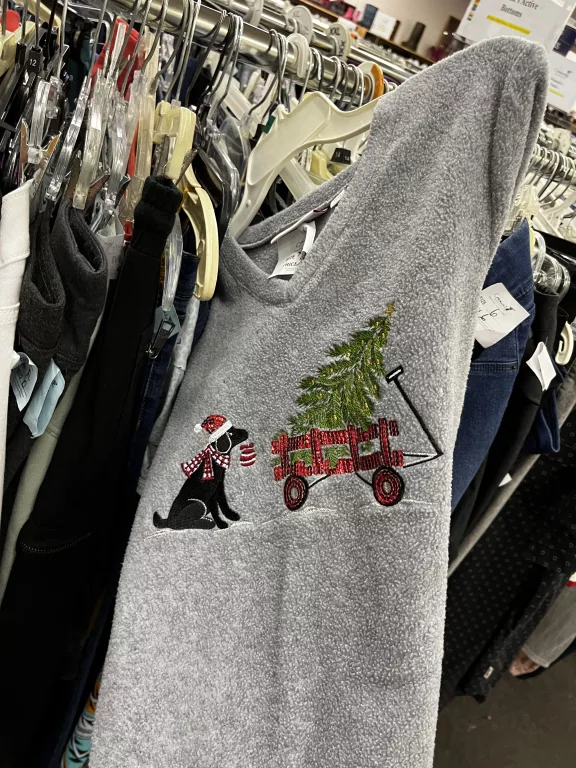 Shirt with dog on it and Christmas tree