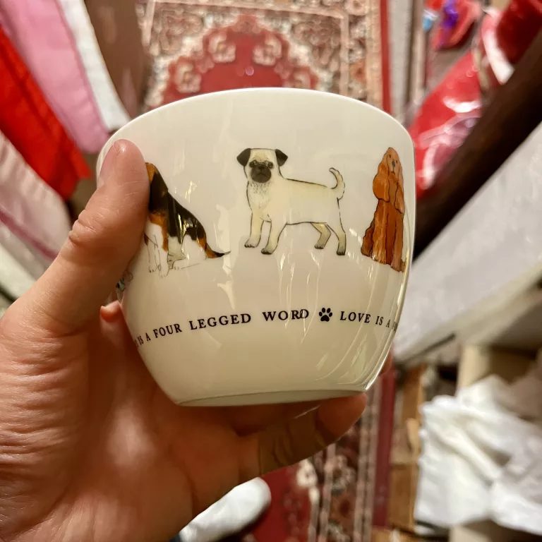 Bone china cup with dogs on it