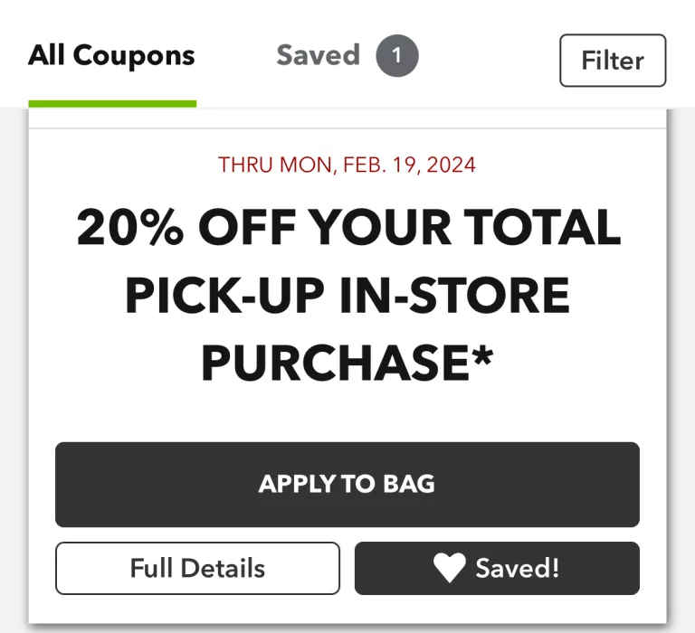 20 percent pickup discount